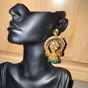 Emerald Kundan Chaand Bali in Elegant Gold and Green Statement Earrings